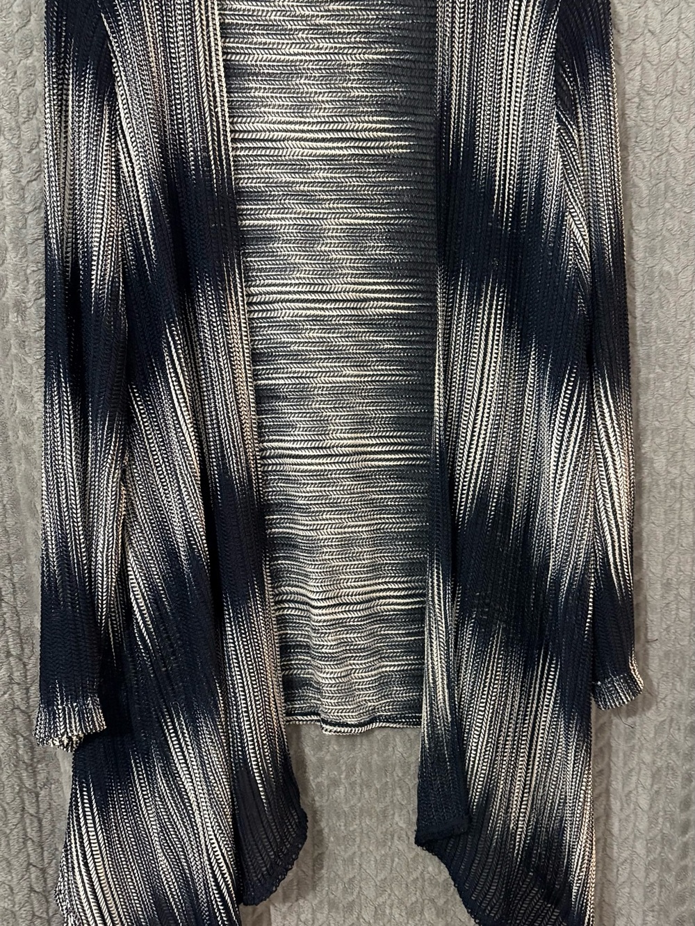 Chico's Open-Front Ribbed Cardigan - Blue & White